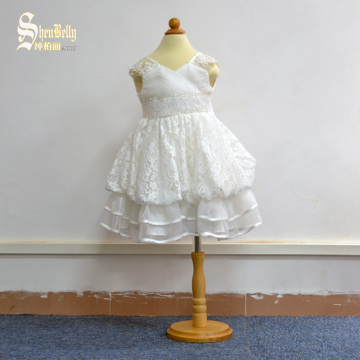 White lace and chiffon sleeveless baby dress kids frock designs baby frock designs