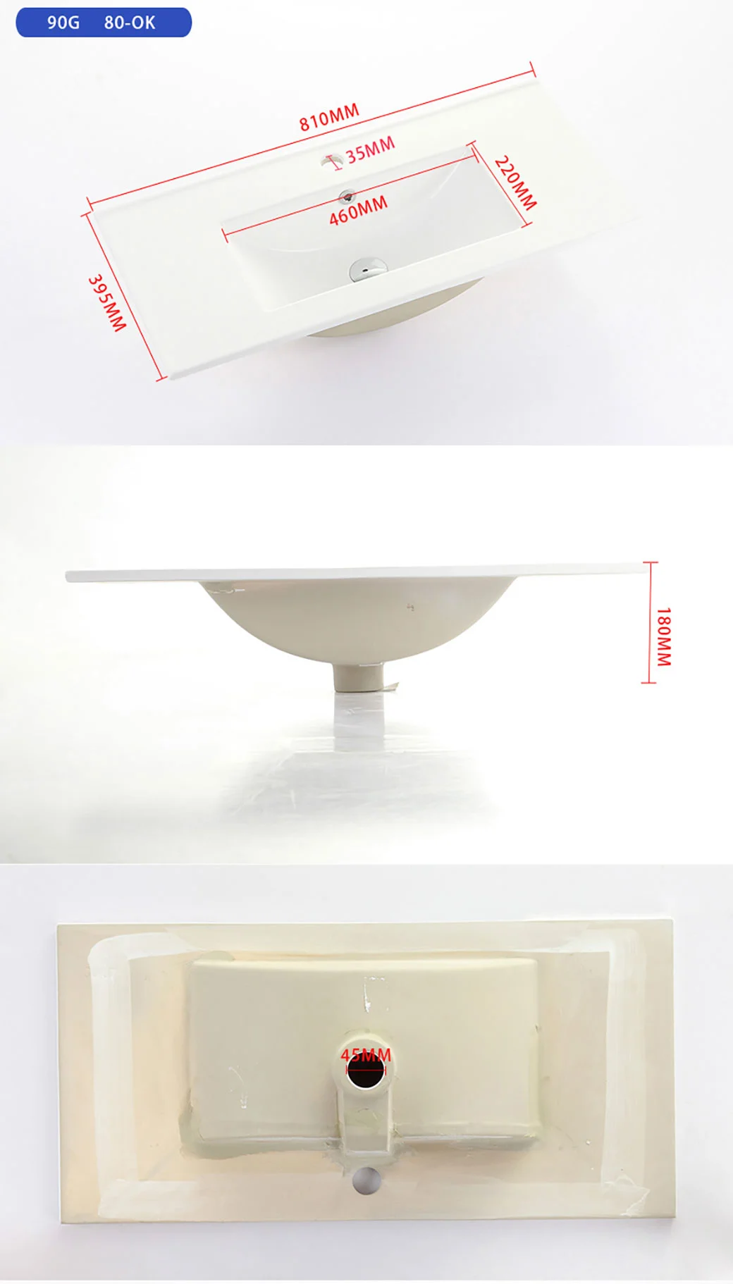 New Design High Quality Rectangular Thin Edge Ceramic Wash Basin