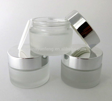Free sample 30g frosted cosmetic cream glass jar with silver screw cap