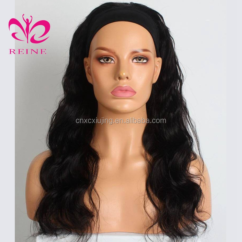 Reine Hair Headband Wig Straight 150% Ice Silk Scarf Headband Wig double drawn human hair wigs  For Black Women