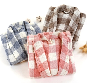 Three layers cotton gauze bath robe