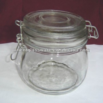 clip lid clear round glass storage jar