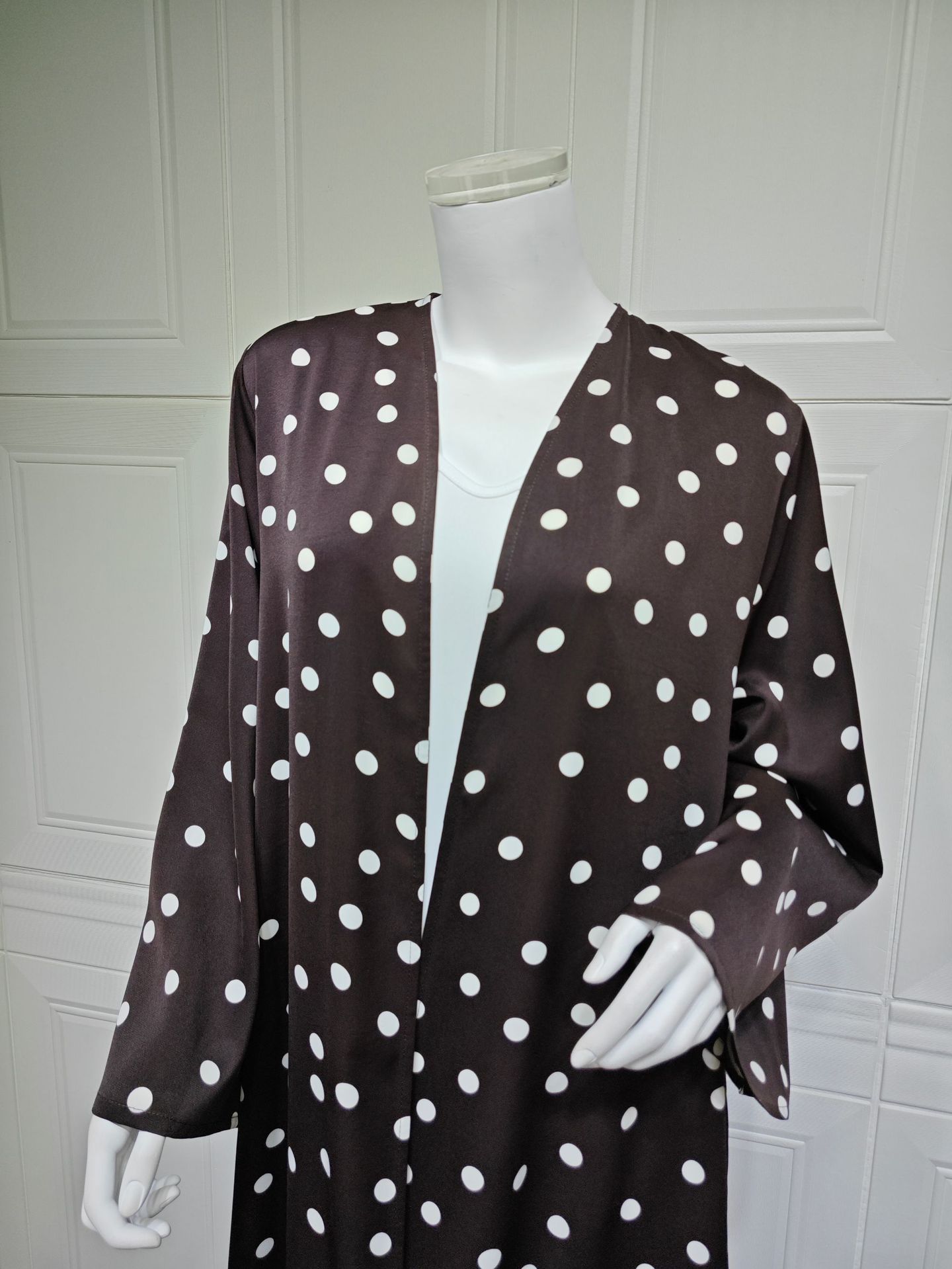 روسری خالخالی شیک عبای جدید مد روز دبی خاور میانه ست حجاب عبایی تنفسپذیر روپوش 6 Elegant Polka Dot Scarf Abaya New Fashionable Dubai Middle East Modest Breathable Abaya Hijab Set Cardigan Robes6