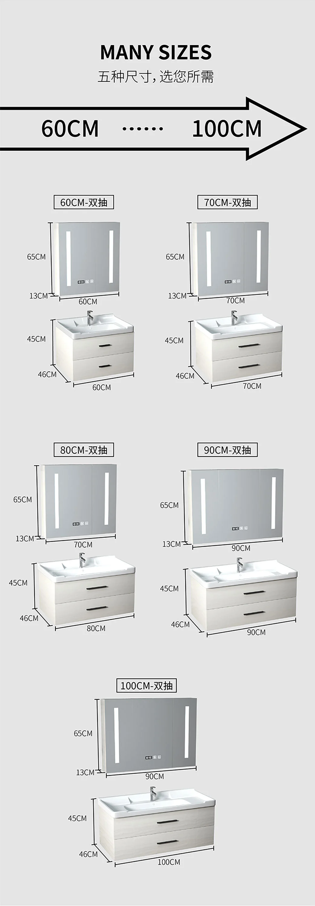 Modern Large Storage Plywood Cabinet White Bathroom Vanity Unit with Sink