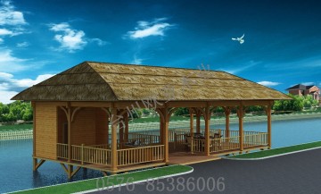 New moden wood pavilion water wood huts with washroom used for restaurant