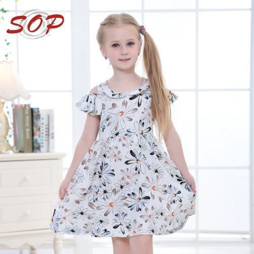 Summer dress kids frock designs pictures flower priting kids clothes girl dress