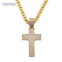 Mens Gold Hip Hop Iced Out Cross Necklace