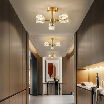 Copper Ceiling Lamps and Chandeliers: Golden and Glass Indoor Hallway Lights