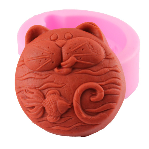 Food grade silicone mold DIY handmade soap mold art soap mold cake decoration - cat and fish taobao 1688 agent