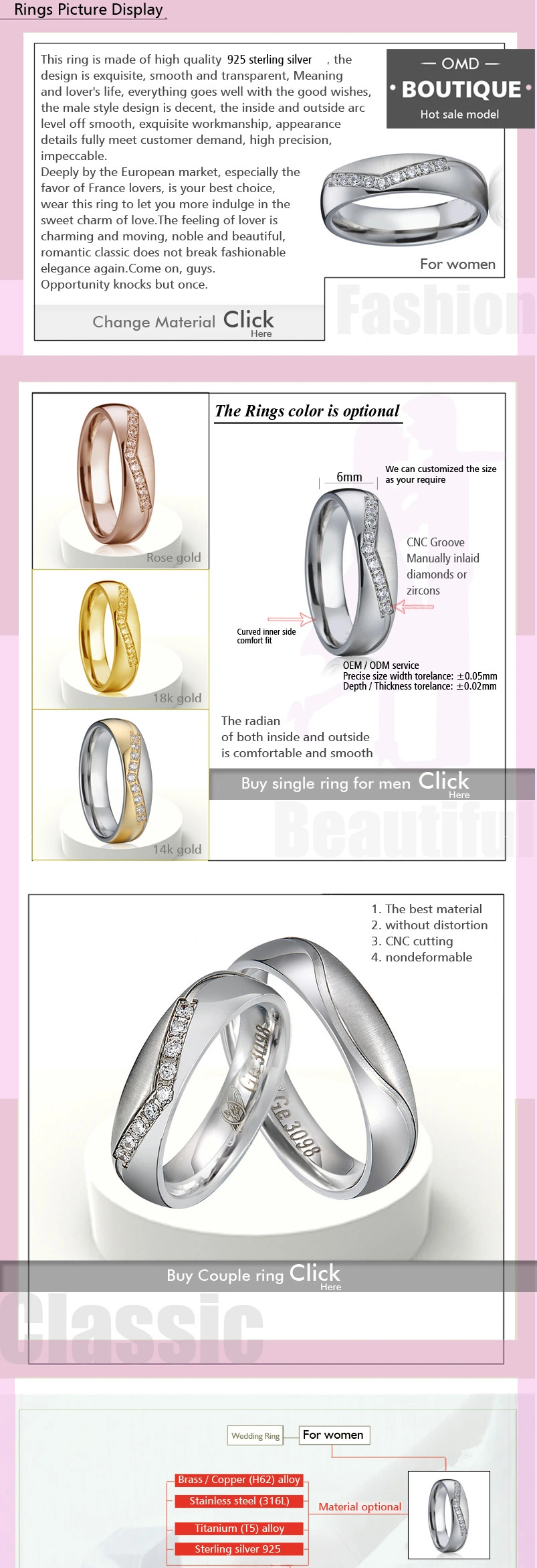 Korean High Quality Couple Rings, Silver Jewelry Diamond Wedding Ring