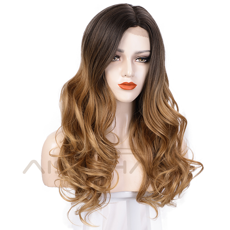 Ombre Brown Curly Wave Hot Selling Wholesale Cheap Vedor Swiss Lace Synthetic Hair For Black Women Lace Front Wig