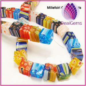 Bead millefiori glass 10x10mm cube