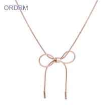 Long Rose Gold Snake Chain Bow Knot Necklace
