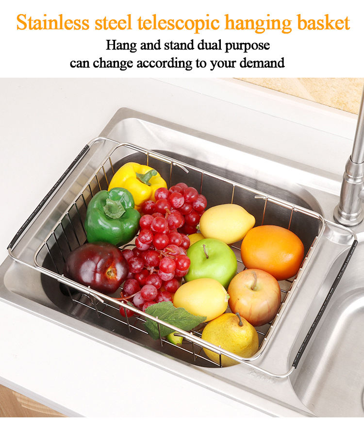 Stainless steel adjustable draining hang baskets