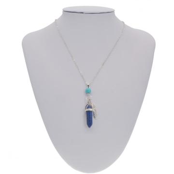 Feather Hexagonal Prism Pendant Necklace