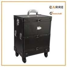 professional leather trolley makeup case rolling