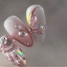 Hand Painted Transparent 3D Fishtail Almond Press-On Nails