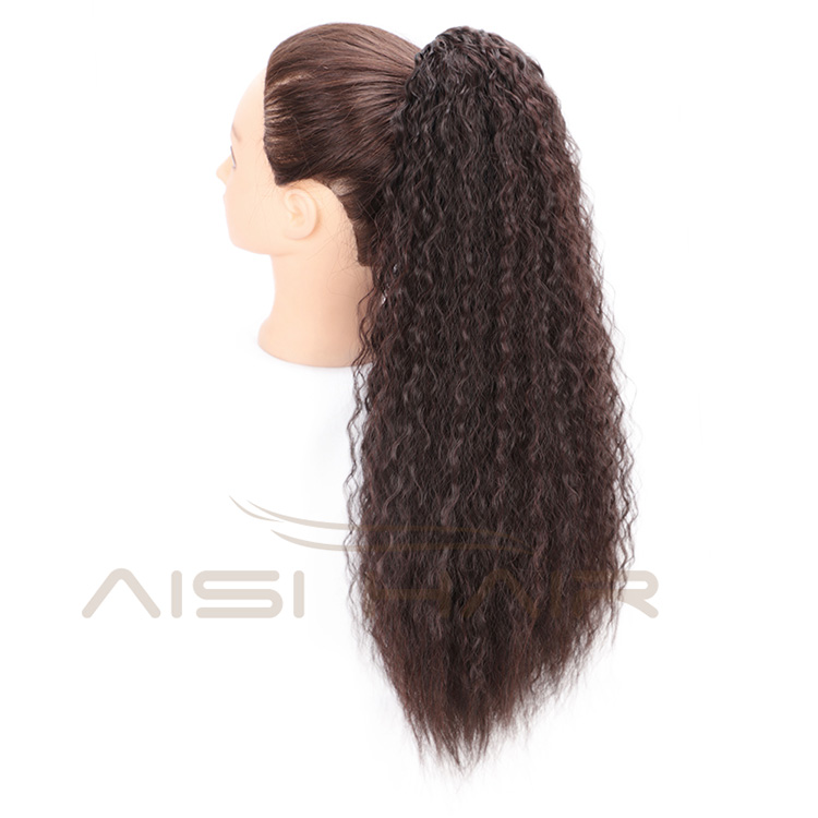 Aisi Hair High Temperature Fiber Drawstring Ponytail Hair Extensions Brown Long Wavy Synthetic Pony Tail Hairpieces