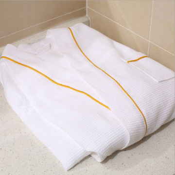Sauna Club 100% Cotton Waffle Bathrobe with Golden Piping