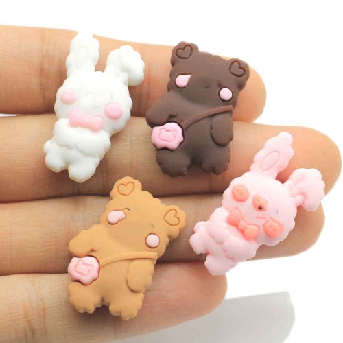 Kawaii Cartoon Beer Konijn Hars Plat Cabochon Voor Telefoon Decoratie Scrapbooking Ambachten DIY Kids Haar Boog Accessoires