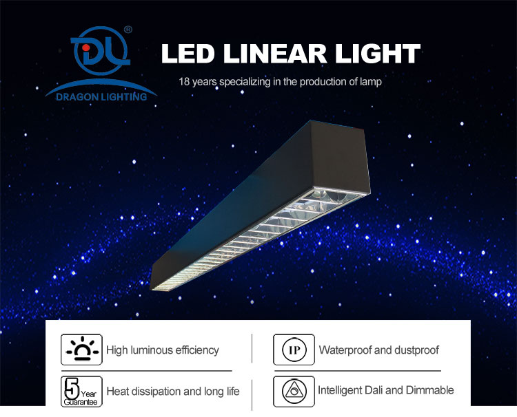 Black Housing Dimmable 30W LED Linear Pendant Light Fixture