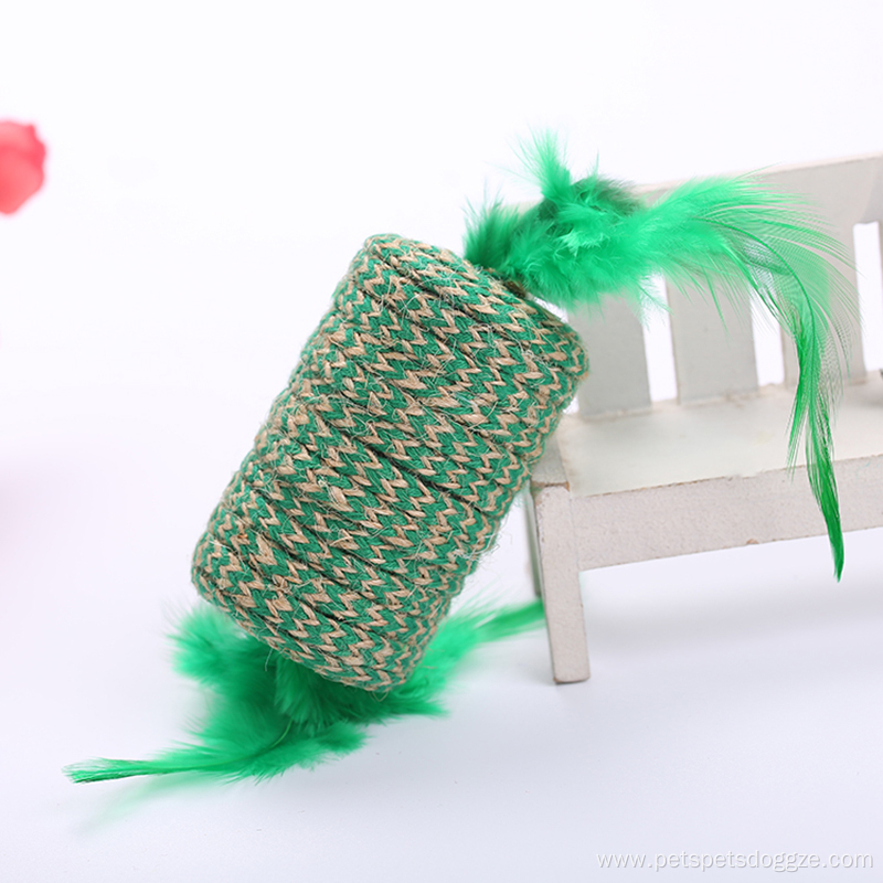 Christmas color sisal cat toy with feather