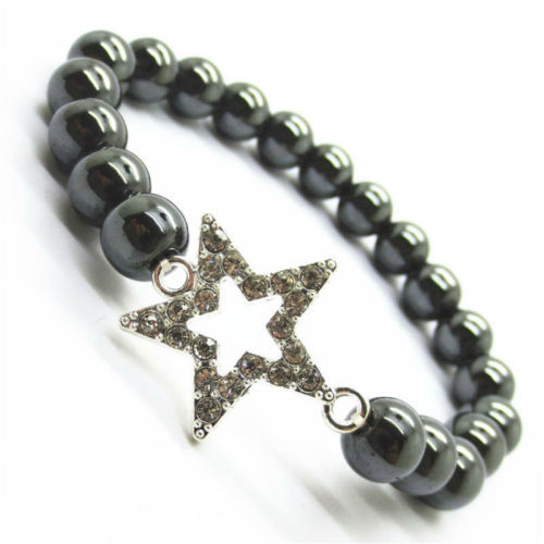 Diamante Flounder Alloy With Magnetic Hematite Round Beads Bracelet