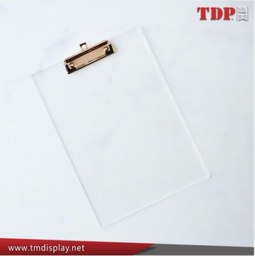 Factory custom Clear Restaurant Acrylic Menu Clip Board clamps with golden clip