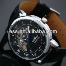 ESS Gents Men's Black Skeleton Dial Hand-Wind Up Leather Mechanical Watch