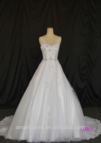 2016 guangzhou white organza heavily beaded bling diamond A-line wedding dresses