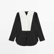 Women's urban minimalist contrast color cotton blend striped shirt