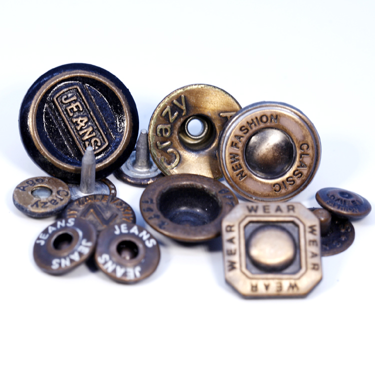 Manufacturer Custom Engrave 3D Name Logo Antique Copper Insert Metal Brass Denim Coat Jeans Rivet Buttons