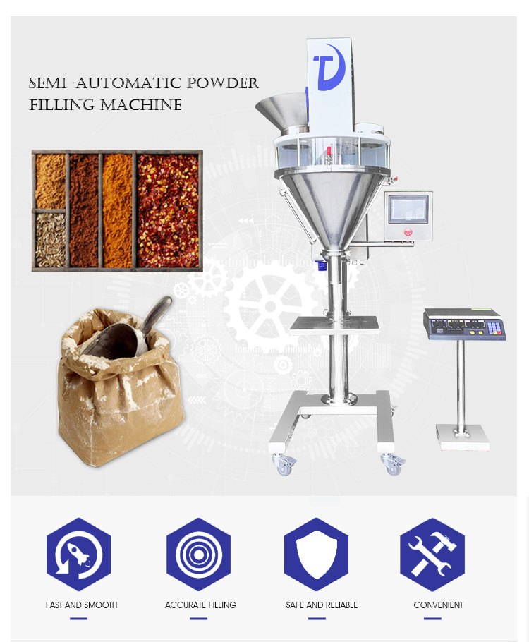 Semi auto weighing cocoa powder/milk powder can filling machine,small auger filler for powder