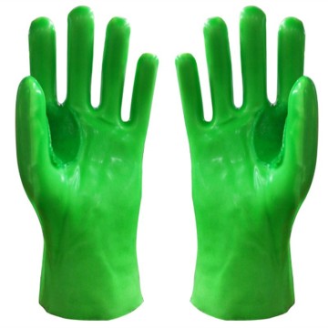 Green PVC gloves with thick cotton lining 27cm