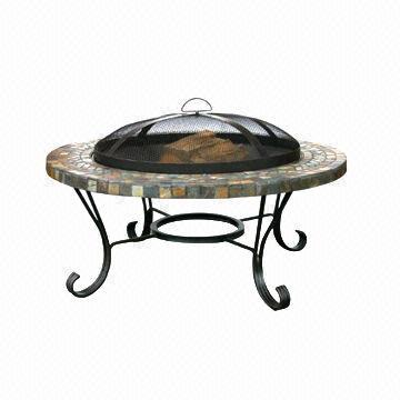 Slate and Mable Firepit, Heavy Wrought Iron Stand