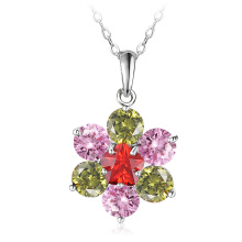 Collar de flores collar de platino plateado joyas de diamante de cz (CNL0217-b)