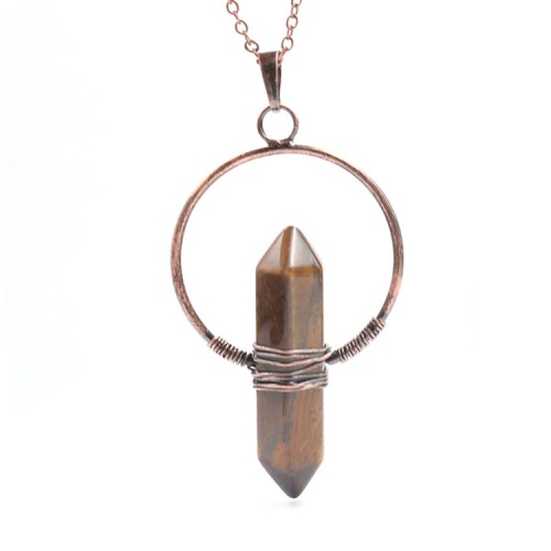 Retro natural crystal hexagonal column Pendant Necklace tiger eye stone winding Necklaces