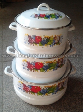 3PCS Enamel Steamer Pot With Decal