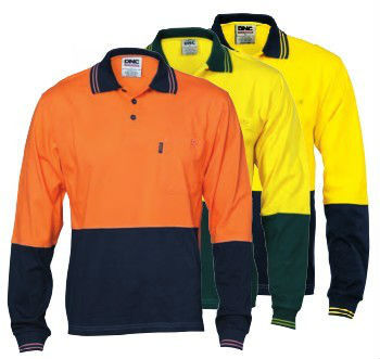 long sleeve reflective tape hi vis orange safety men's polo shirt