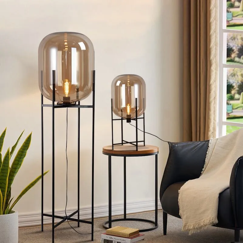 Stylish Amber Glass Floor Lamp for Contemporary Interiors
