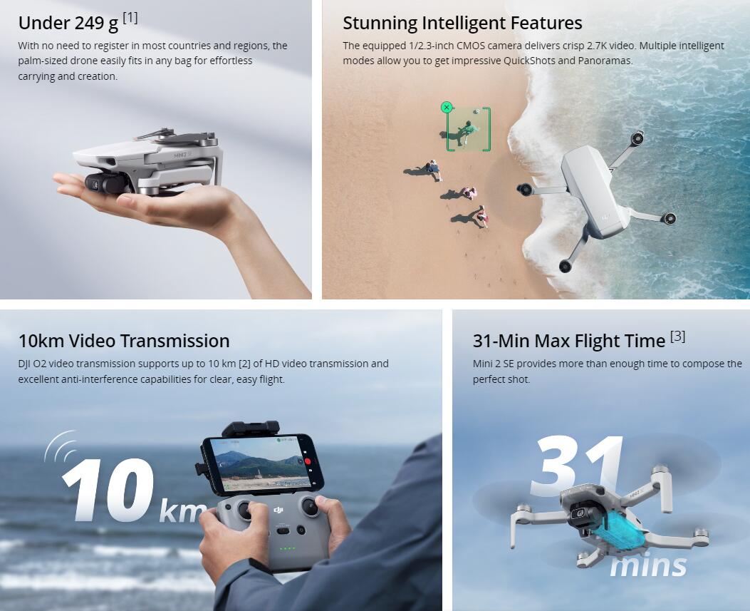 31min flying time DJI Mini 2 SE Standard/  Fly More Combo Drone 4xZoom Camera for beginners