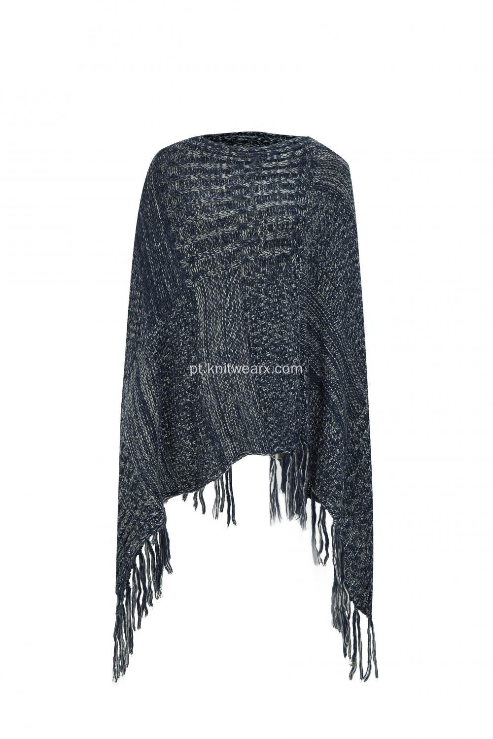 Feminino malha AB fio xale borlas borlas Poncho boêmio