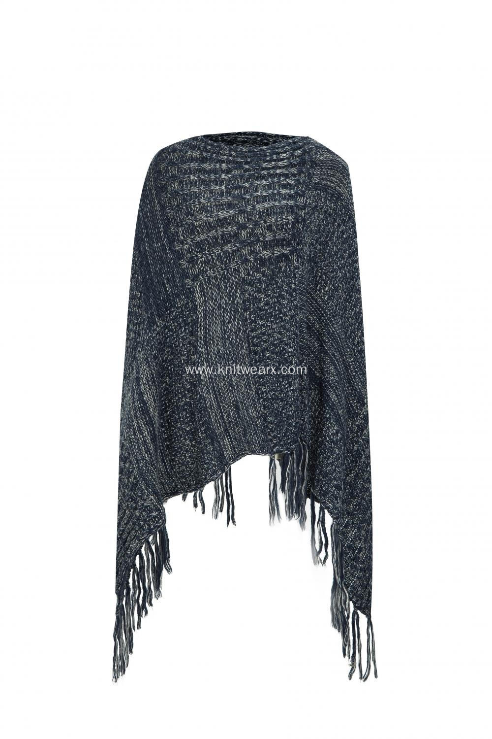 Women's Knitted AB Yarn Shawl Tassels Bohemian Poncho