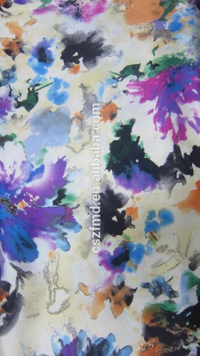 floral stretch printed satin fabric for woman dress, Polyester Elastane Fabric