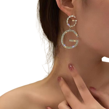 Popular G Letter Crystal Rhinestone Dangle Earrings