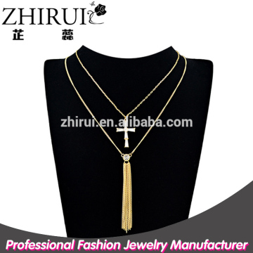 yiwu pendant necklaces jewellery female layered cross tassel necklace