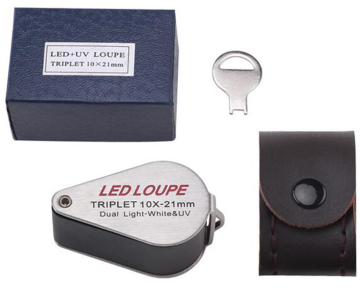 LED & UV Light 21mm Lens 10X Jewelry Triplet Loupe Magnifier Lamp