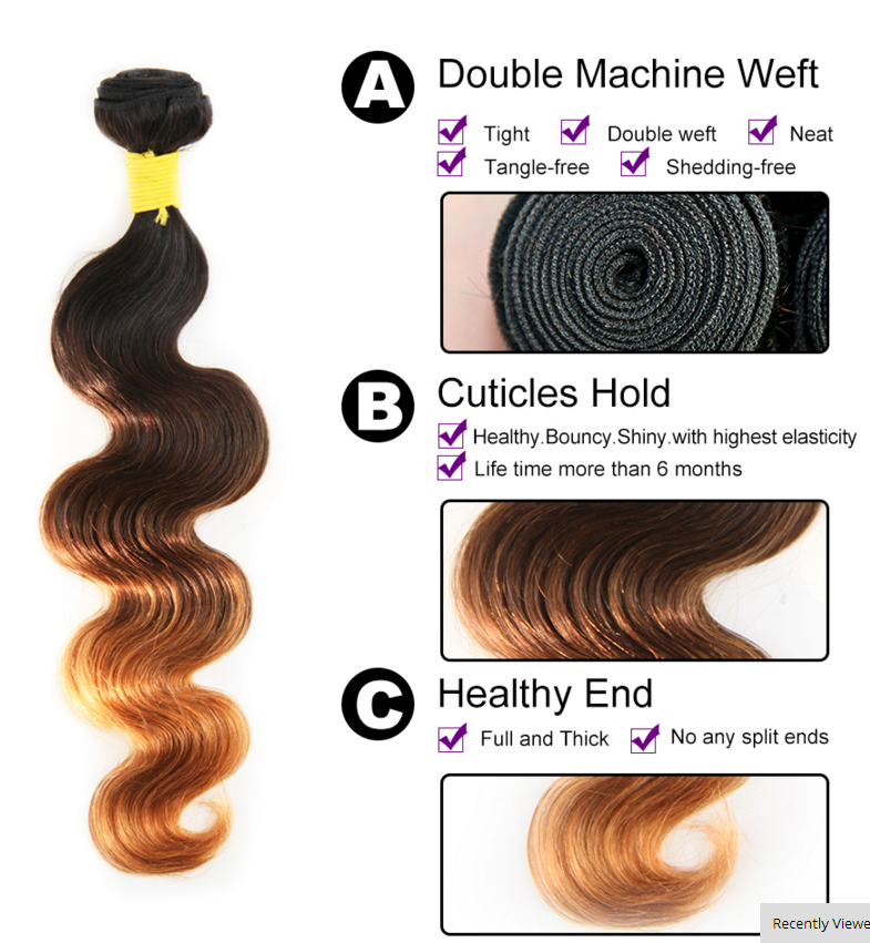 Lsy Ombre Brazilian Hair Body Wave 1b/4/30 3 Tone Ombre Human Hair Weave Bundles 1 Piece 10-26 Inch