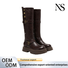 Vintage Biker Platform Boots Brown Leather