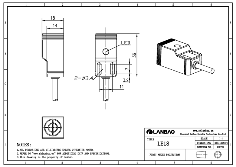 Low cost square 18*18mm size LE18 series cable connection 10-30VDC DC 3 wires proximity sensor